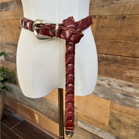 Braided Leather Belt with Silver Buckle fasten any point - Picture 1 of 10